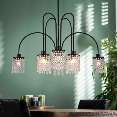Rennnsan Elowyn 39" W 8 - Light Beaded  Crystal Modern Glam Dimmable Chandelier in Black