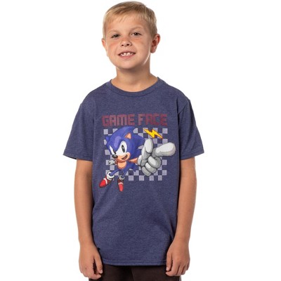Seven Times Six Sonic The Hedgehog Boys' Game Face Kids Video Game Character T-Shirt Blue