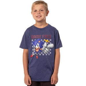 Seven Times Six Sonic The Hedgehog Boys' Game Face Kids Video Game Character T-Shirt Blue - 1 of 4