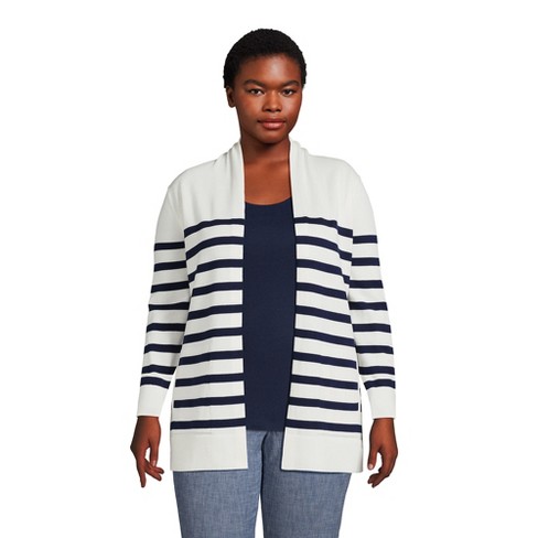 Lands' End Women's Plus Size Cotton Open Long Cardigan Sweater - 2x - Ivory  Placed Stripe : Target