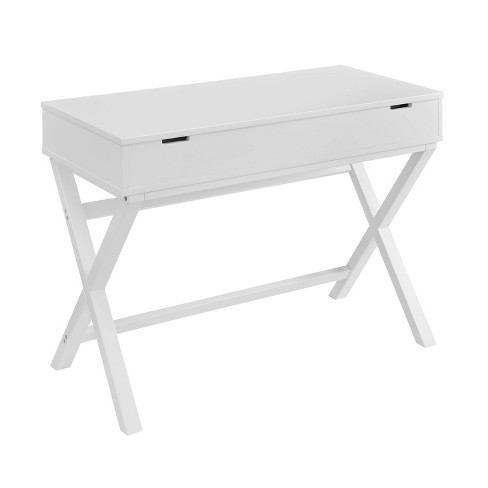 Linden Boulevard Peggy Side Storage Flat Top Writing Desk in White