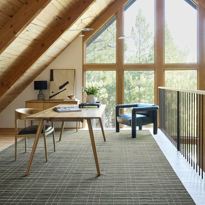 Charlie Green and White Plaid Wool and Cotton 4' x 6' Area Rug