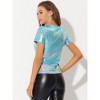 Allegra K Women's Party Metallic Short Sleeve Textured Shiny T-shirts - 4 of 4