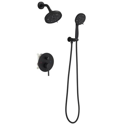 Single Handle 1-Spray Round Rain Shower Faucet Set  with High Pressure Shower Head Hand Shower
