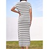 Clearlove Womens V Neck Striped Ribbed Knit Dresses Short Sleeve Slit Stretch Loose Maxi Summer Dress - 4 of 4