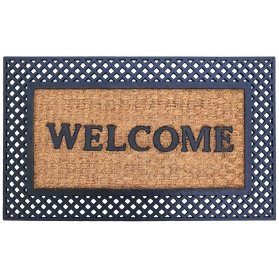 Gardenised Heavy Duty Coco Coir Doormat with Non Slip PVC Baking Embossed Welcome Design Coconut Fiber Floor Mat 18x30"