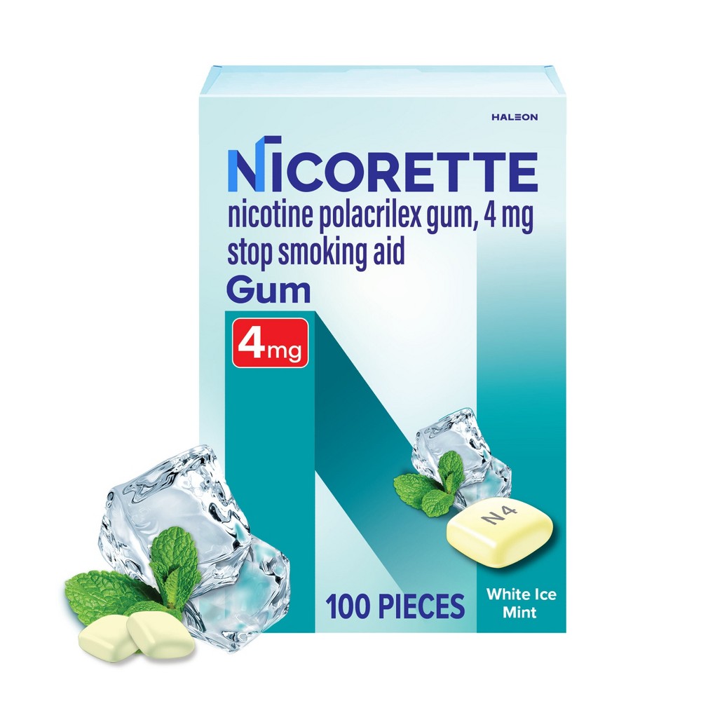 Nicorette 4mg Stop Smoking Aid NicotineGum - White Ice Mint - 100ct