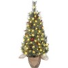 3ft Pre-Lit Flocked Artificial Christmas Tree with LED Lights, Red Berries & Snowflakes, Vintage Pot Base - 3 of 4