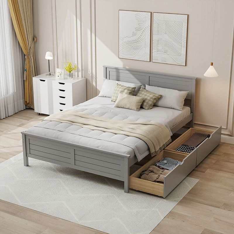 Tangkula Twin/Full Size Wooden Bed Frame w/ 2 Storage Drawers & Under-bed Storage Gray, 4 of 11