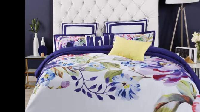 Christian Siriano Garden Bloom Full/Queen Comforter Set Purple/White/Green, 2 of 6, play video