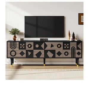 Mid-Century TV Stand for up to 80 Inch TV, Modern Media Console with 4 Carved Doors, 70" Entertainment Center With Storage For Living Room - 1 of 4