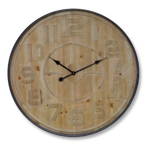 Natural Wooden Wall Clock – 31.5"D MDF and Metal Frame, Rustic Industrial Accent – By Melrose - 1 of 3