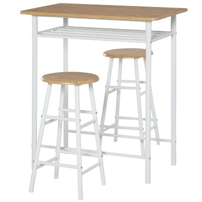 3-piece bar height dining set with white oak bar table and 2 metal stools