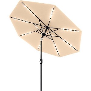 9FT Patio Umbrella with light, 8 Ribs Outdoor Tilt Market Table Umbrella, for Pool, Deck, Backyard, Balcony,Tan - 1 of 4