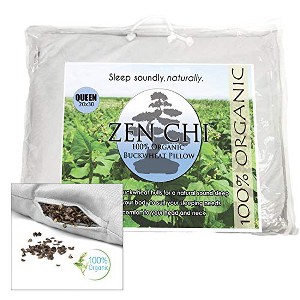 ZEN CHI Organic Queen Size Buckwheat Pillow for Sleeping (20"X30") w Natural Cooling Technology, All Cotton Cover w Organic Buckwheat Hulls - 1 of 4