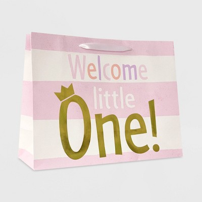 Medium 'Welcome Little One' Striped Baby Shower Gift Bag Pink - Spritz™