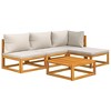vidaXL 5-Piece Patio Lounge Set with Light Gray Cushions, Solid Acacia Wood Outdoor Furniture Set, Includes Sofas, Footrest and Coffee Table - 3 of 4