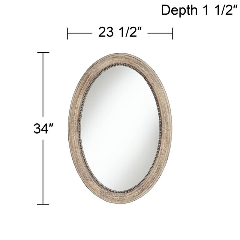 Noble Park Zahra Oval Vanity Decorative Wall Mirror Rustic Farmhouse Beaded Trim Natural Wood Frame 23 1/2" Wide for Bathroom Bedroom Living Room Home, 4 of 10