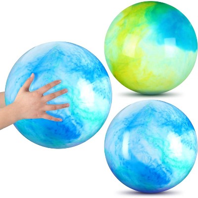 KUYOTQ 2 Pcs 15 Inch Marbleized Bouncy Ball Inflatable Rubber Playground Sensory Toys for Outdoor School Water(15 Inches,Blue and Green)