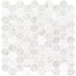 Brewster Hexagon Marble Peel & Stick Wallpaper Backsplash White