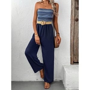 Women's Casual Summer Strapless Jumpsuits Off Shoulder Sleeveless Romper With Pocket - 1 of 4