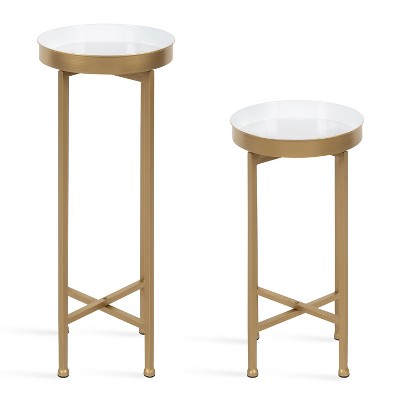 Celia Glamorous Gold and White Foldable Side Table Set
