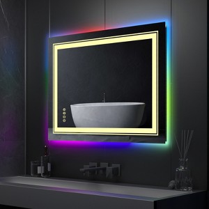 700x900mm Bathroom LED Vanity Mirror Dimmable Anti-fog Smart RGB Backlit + Front Light - 1 of 4