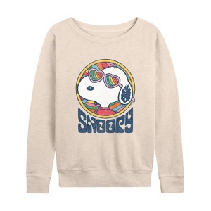 Women's - Peanuts - Groovy Snoopy Lightweight French Terry Wide Neck Long Sleeve Shirt - 1 of 4