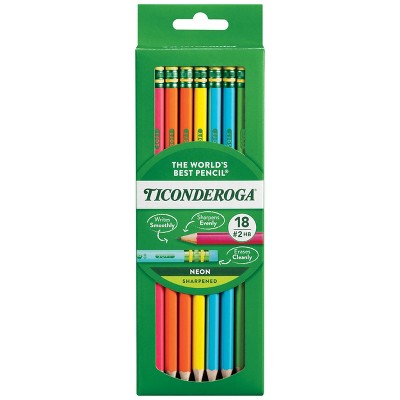 18ct Pencil Neon Ticonderoga: Wood Cased, Presharpened, No. 2, 0.7mm, School Supplies, Neon Yellow, Kids, 2+ Years