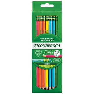 18ct Pencil Neon Ticonderoga: Wood Cased, Presharpened, No. 2, 0.7mm, School Supplies, Neon Yellow, Kids, 2+ Years - 1 of 4
