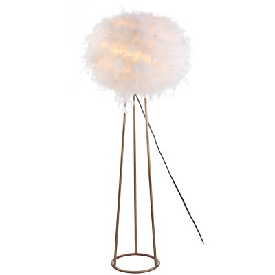 52" Metal Feather Floor Lamp (Includes LED Light Bulb) White/Gold - Jonathan Y