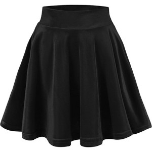 Women's Vintage Velvet Skater Skirt - Stretchy Flared Mini A-Line Skirt Black - 1 of 4