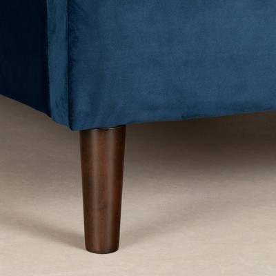 Queen Blue Velvet Upholstered Platform Bed with Tufted Headboard