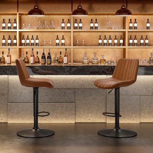 ORRD Bar Stools Set of 2 (Brown) – Swivel Adjustable, Bar Height with Back, PU Leather for Kitchen Island/Rustic Bar - 1 of 4