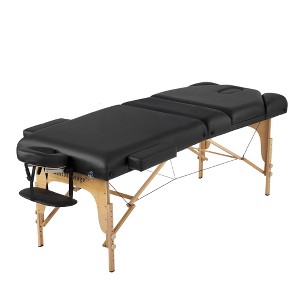 FDW Massage Table Height Adjustable 77-86 Inches Long 30 Inches Wide Salon Bed 3 Fold 4 Inches Thick Foam Pad Portable  W/Carry Case Bolster,Black - 1 of 4