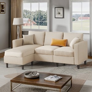 Celebalcony 73.6" Upholstered Sofa couch with Ottoman - 1 of 4