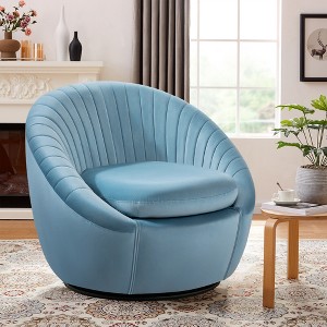 Velvet Shell Swivel Upholstered Accent Chair with Wide Seat, Metal Swivel Base, Thick Seat Cushion and Ergonomic High Back - 1 of 4
