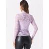 Allegra K Women's See-Through Long Sleeve Turtleneck Sheer Floral Lace Blouse - 4 of 4