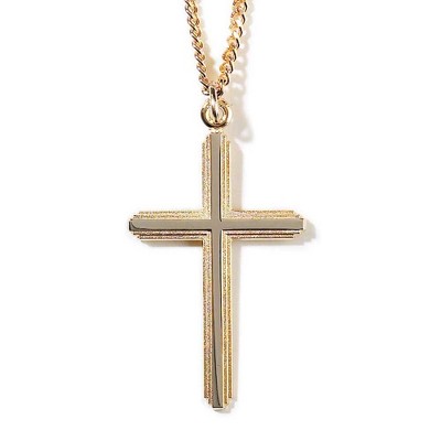 Dicksons Double Tiered Cross Shape Gold Plated 24 inch Metal Chain Pendant Necklace