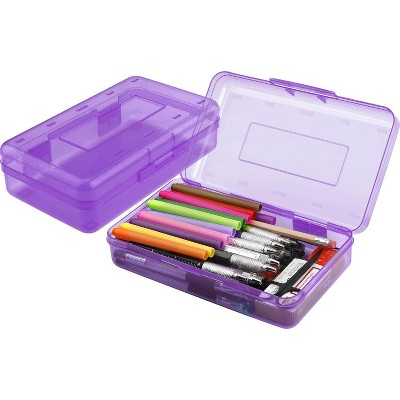 Fmeida Pencil Box, Large Capacity Clear Pencil Case, 1 Pack Hard Pencil Case, Clear Crayon Box with Snap-tight Lid Stackable Design