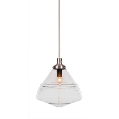 Toltec Lighting Juno 1 - Light Pendant in  Brushed Nickel with 14" Clear Bubble Shade