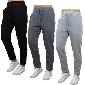Women's Loose Fit  Fleece-Lined Open Bottom Sweatpants -3 Pack - 1 of 4
