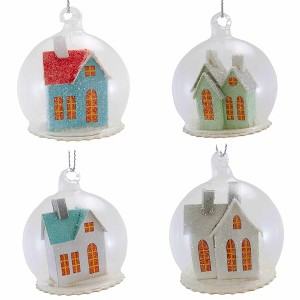Cody Foster 2.0 Inch Frosty Abobe Globe Set/4 Mini Putz Paper House Tree Ornaments - 1 of 4