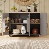 LOVSON 51.2" Geometric Twill Stripe Textured Design Kitchen Island, Rolling Kitchen Cart with Retractable Blades, Storage Rack, Towel Rack, Brown - 2 of 4