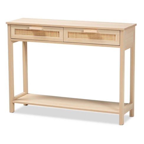 Light wood console table with deals drawers