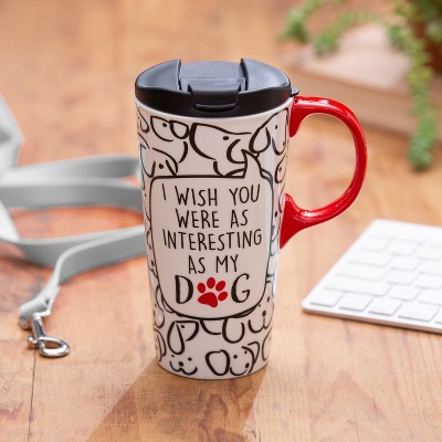 Evergreen Ceramic Travel Cup, 17 OZ. ,w/box, Interesting Dog