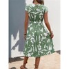 Floral Dress for Women Wedding Guest Crewneck Short Sleeve Casual Summer Dress Tie Waist Midi Flowy Boho Beach Dresses - 3 of 4