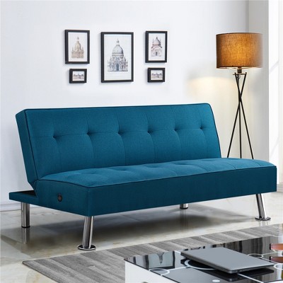 Yaheetech Modern Fabric Convertible Futon Sofa Bed With Usb Ports-aqua ...