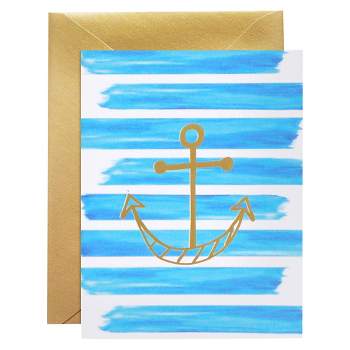 8ct Striped Anchor Notecards - Nautical Style Foil Printed, Multicolored, All-Occasion Stationery Set with Shimmer Envelopes