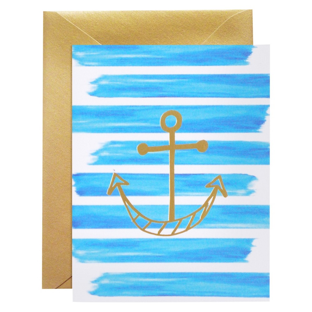 Photos - Envelope / Postcard 8ct Striped Anchor Notecards - Nautical Style Foil Printed, Multicolored,